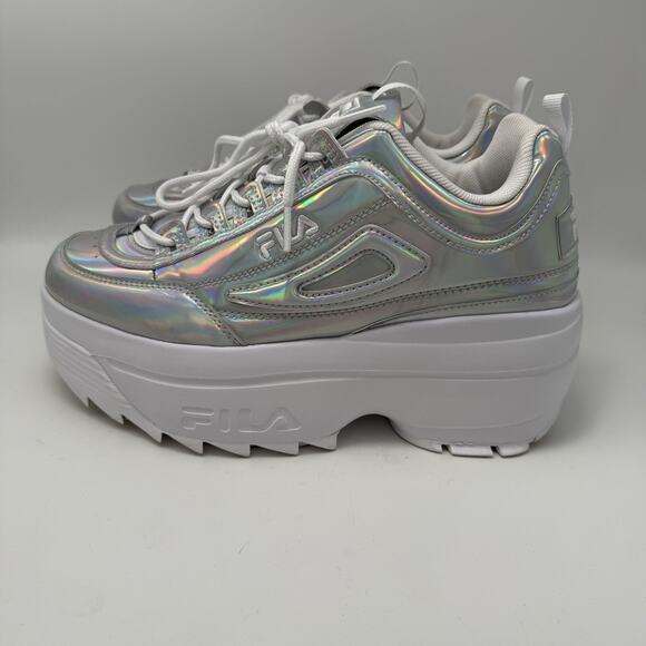 Fila Disruptor 2 Shoes Womens Sz 10 Silver Chrome Iridescent Platform Festival - Picture 4 of 9